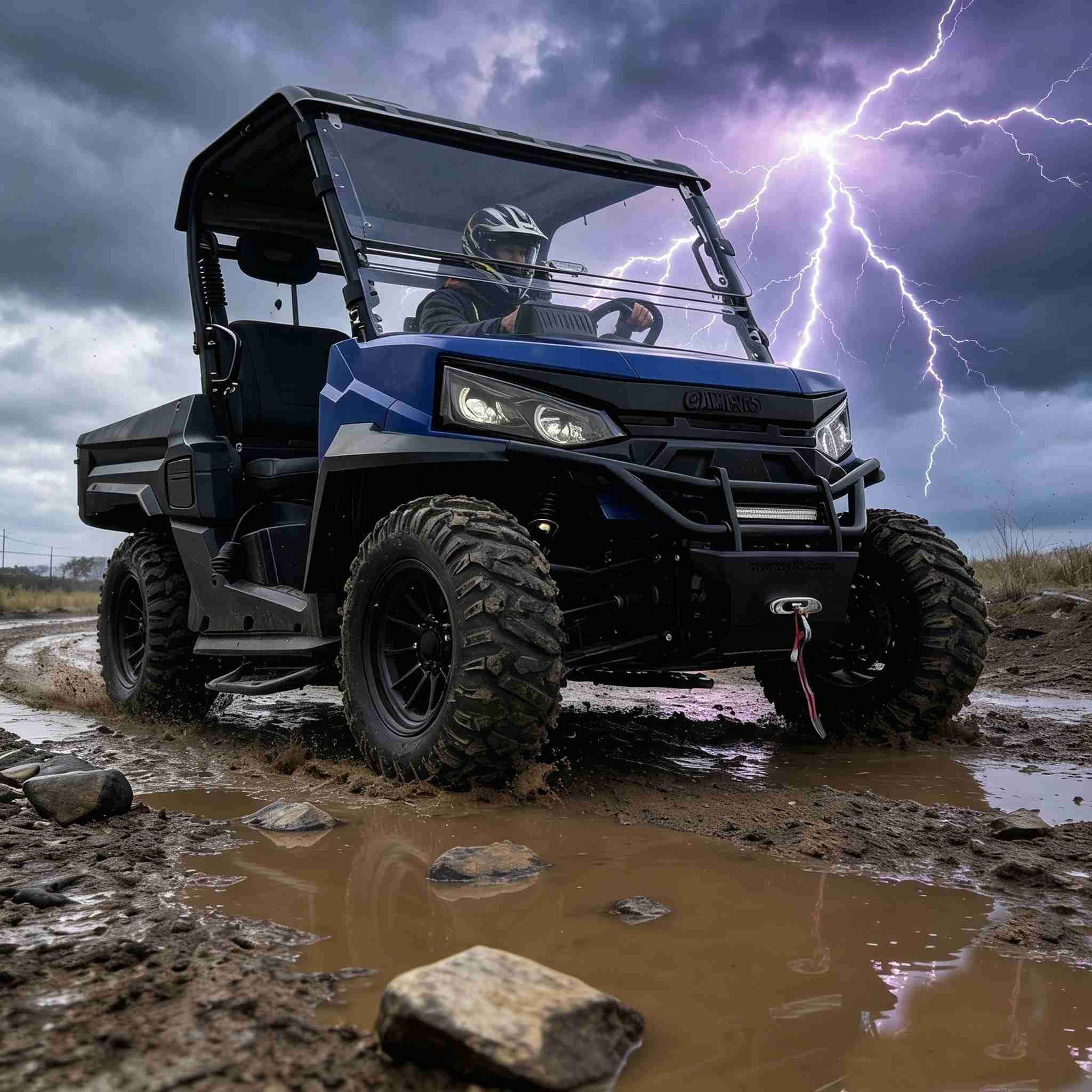 10KW kintamosios srovės variklis elektrinis UTV 4WD 150Ah baterija 350kg krovininė lova
